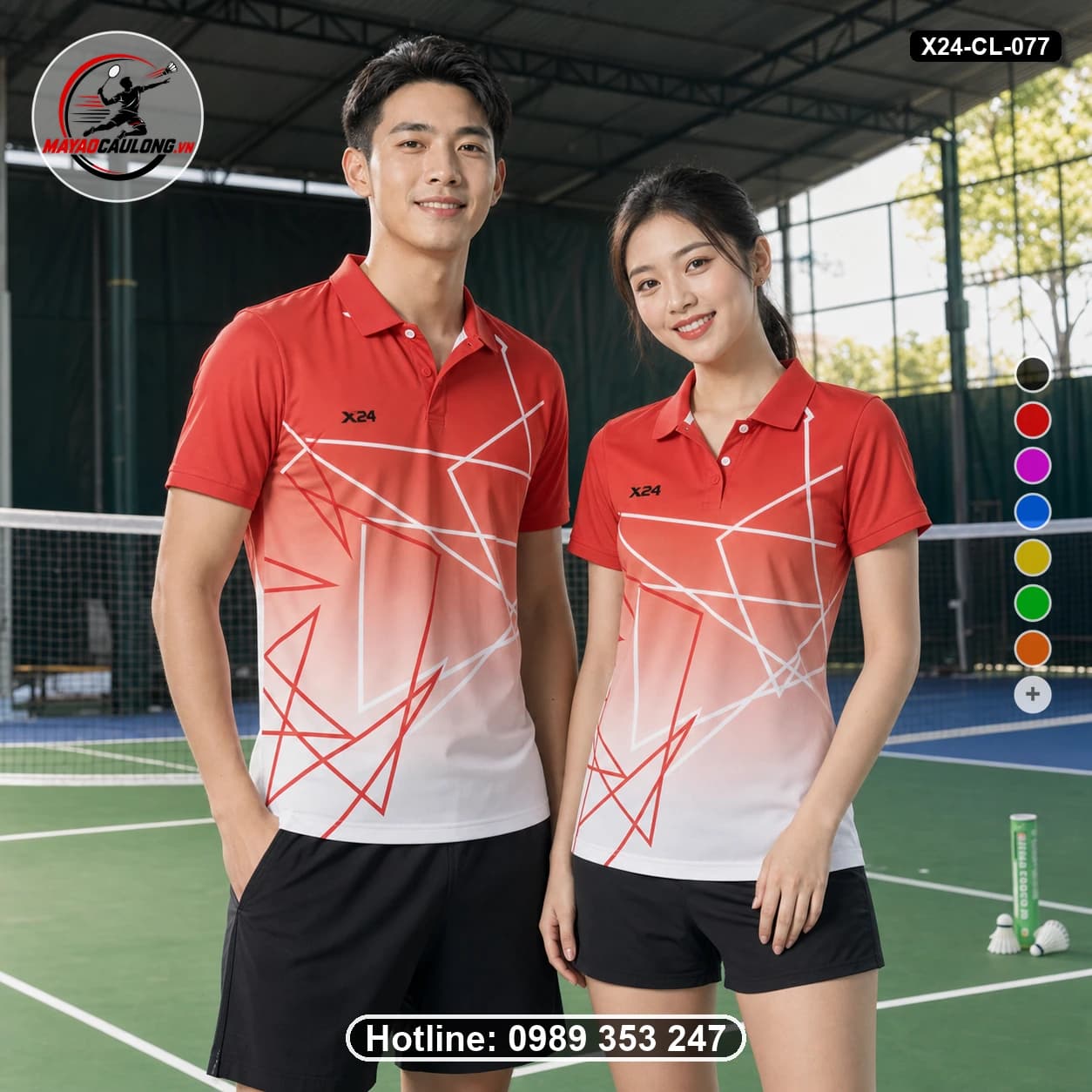 Áo cầu lông đặt may X24-CL-077 đỏ, xám, trắng áo có cổ, tay ngắn - ảnh sản phẩm 1