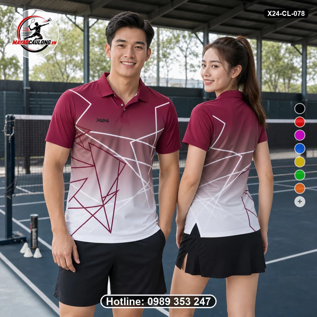 Áo cầu lông đặt may X24-CL-078 đỏ-đô, xám, trắng áo có cổ, tay ngắn - ảnh sản phẩm 1