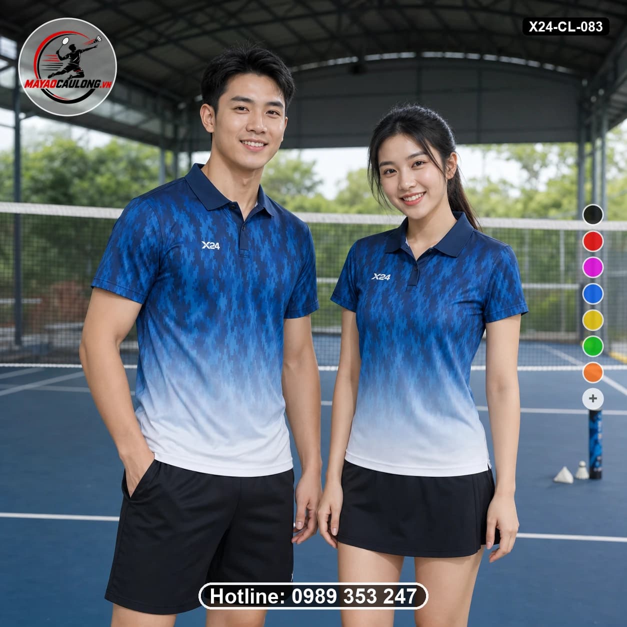 Áo cầu lông đặt may X24-CL-083 tím-than, xanh-dương, trắng áo có cổ, tay ngắn - ảnh sản phẩm 1