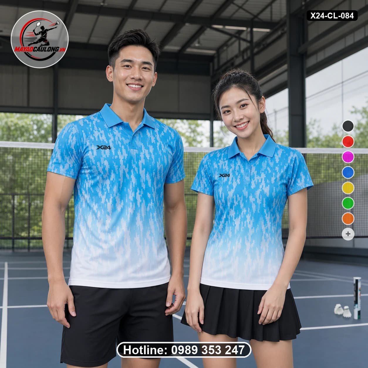 Áo cầu lông đặt may X24-CL-084 xanh-cyan, xanh-ngọc, trắng áo có cổ, tay ngắn - ảnh sản phẩm 1