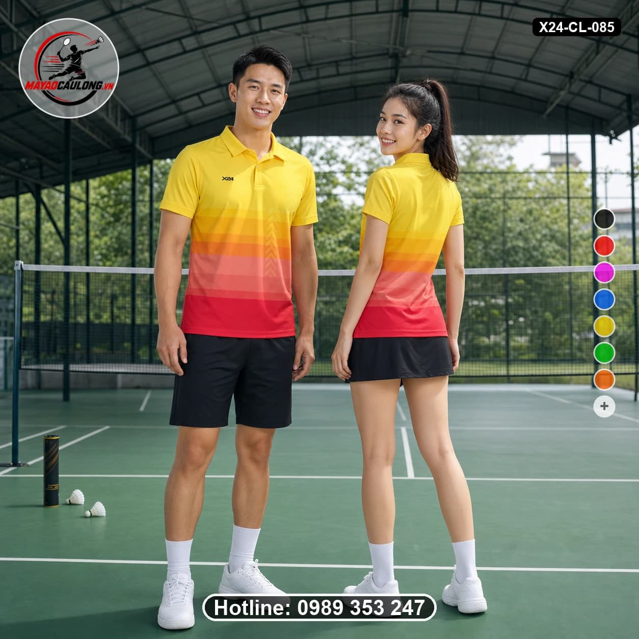 Áo cầu lông đặt may X24-CL-085 vàng, cam, đỏ áo có cổ, tay ngắn - ảnh sản phẩm 1