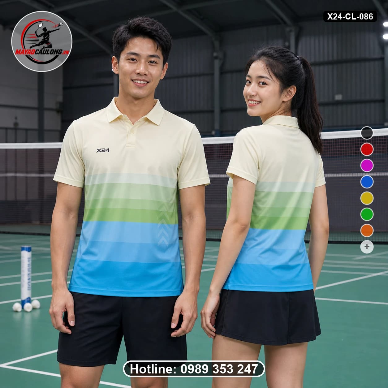Áo cầu lông đặt may X24-CL-086 kem, xanh-lá, xanh-cyan áo có cổ, tay ngắn - ảnh sản phẩm 1