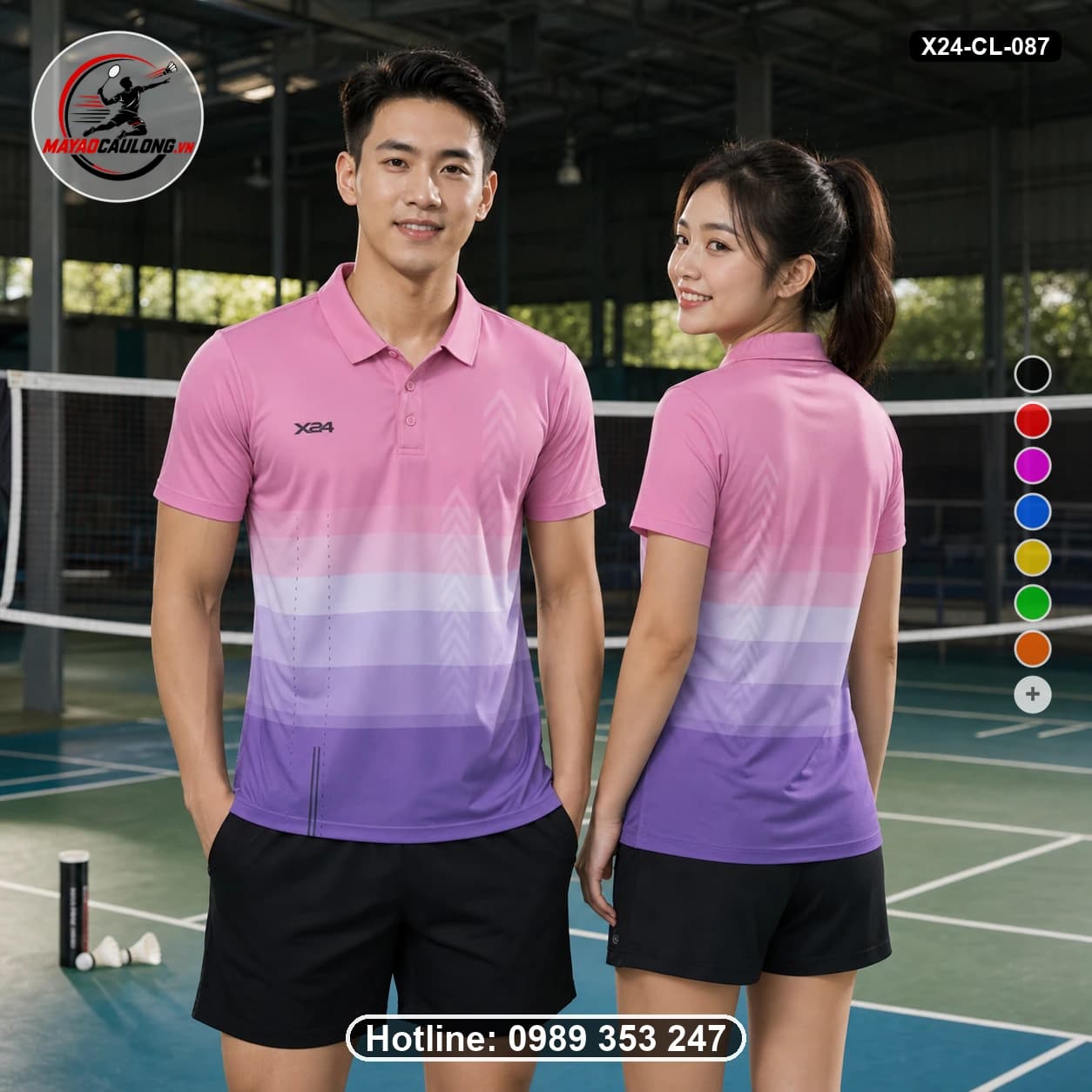 Áo cầu lông đặt may X24-CL-087 hồng, tím-nhạt, tím áo có cổ, tay ngắn - ảnh sản phẩm 1