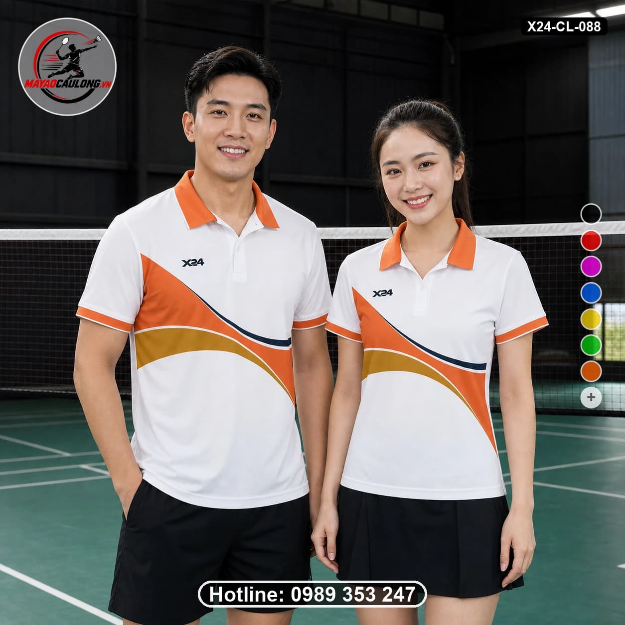 Áo cầu lông đặt may X24-CL-088 trắng, cam, vàng olive, xanh navy áo có cổ, tay ngắn - ảnh sản phẩm 1