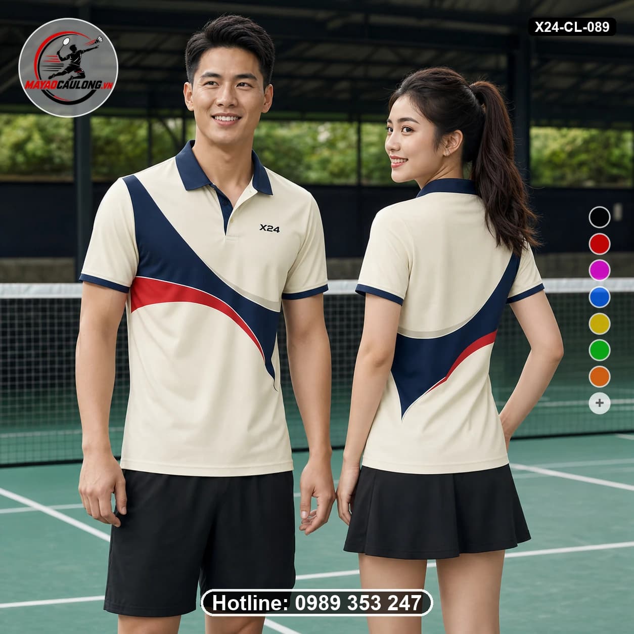 Áo cầu lông đặt may X24-CL-089 kem, xanh navy, đỏ áo có cổ, tay ngắn - ảnh sản phẩm 1