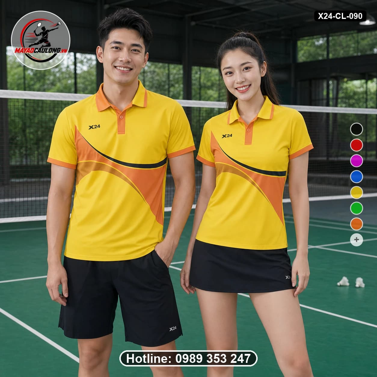 Áo cầu lông đặt may X24-CL-090 vàng, cam, nâu caramel, xanh navy áo có cổ, tay ngắn - ảnh sản phẩm 1