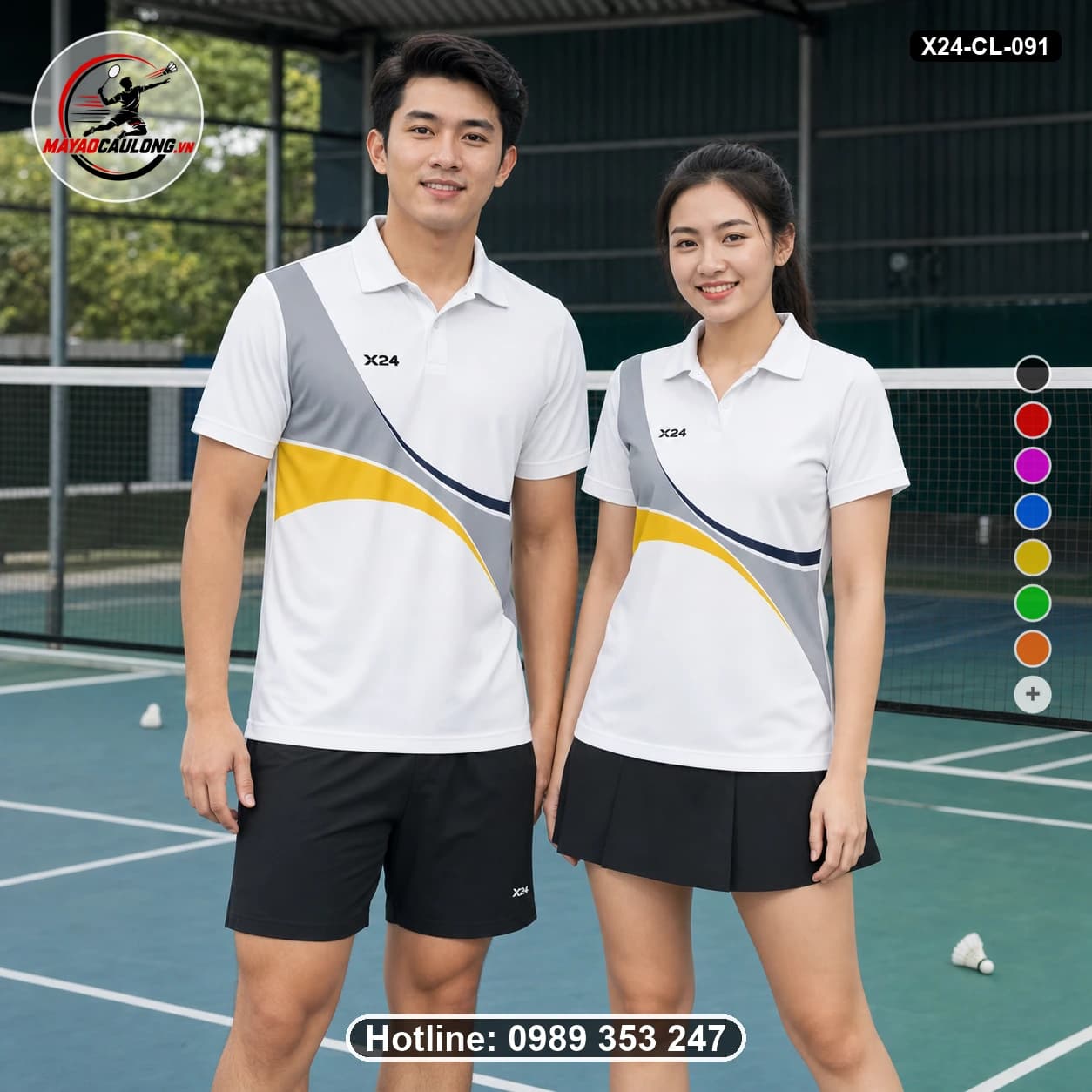 Áo cầu lông đặt may X24-CL-091 trắng, xám, vàng, xanh navy áo có cổ, tay ngắn - ảnh sản phẩm 1