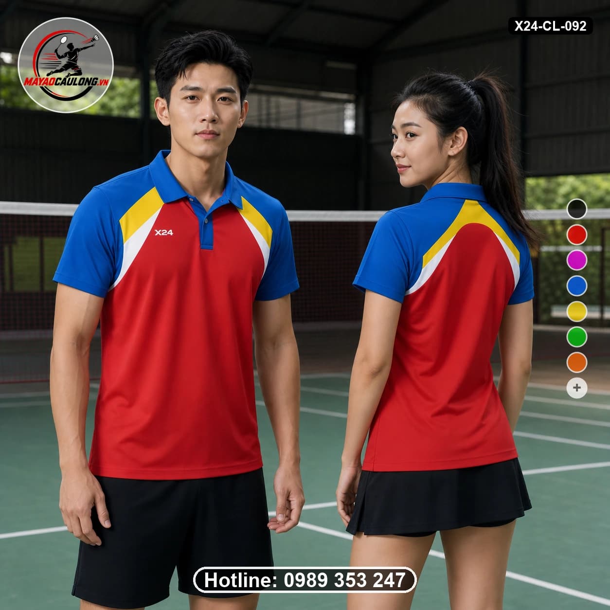 Áo cầu lông đặt may X24-CL-092 đỏ, xanh dương, vàng, trắng áo có cổ, tay ngắn - ảnh sản phẩm 1