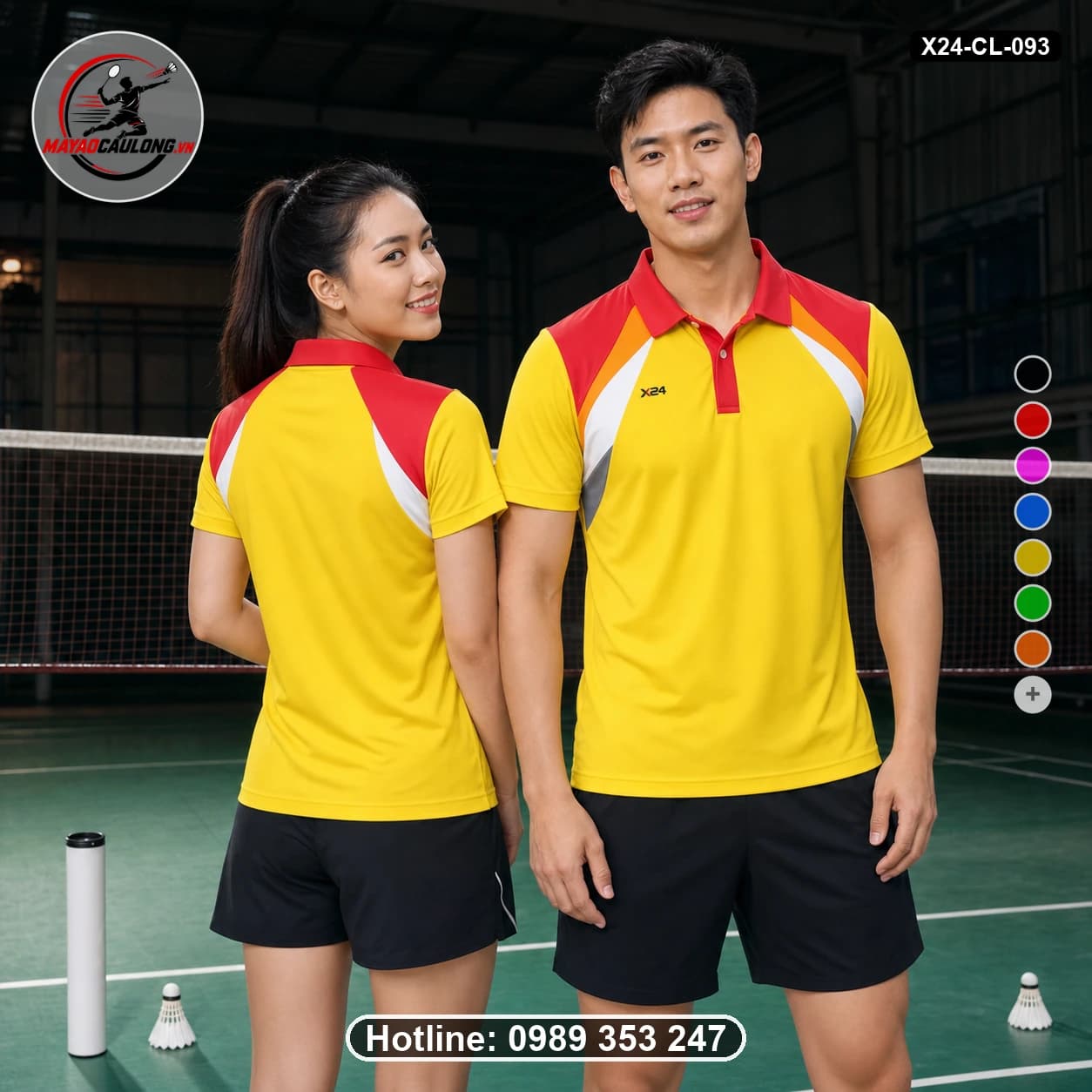 Áo cầu lông đặt may X24-CL-093 vàng tươi, đỏ, trắng, cam áo có cổ, tay ngắn - ảnh sản phẩm 1