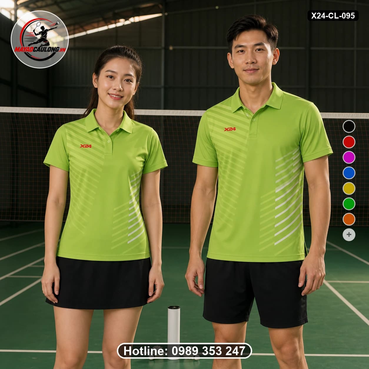 Áo cầu lông đặt may X24-CL-095 xanh chuối, trắng, xanh lá nhạt áo có cổ, tay ngắn - ảnh sản phẩm 1