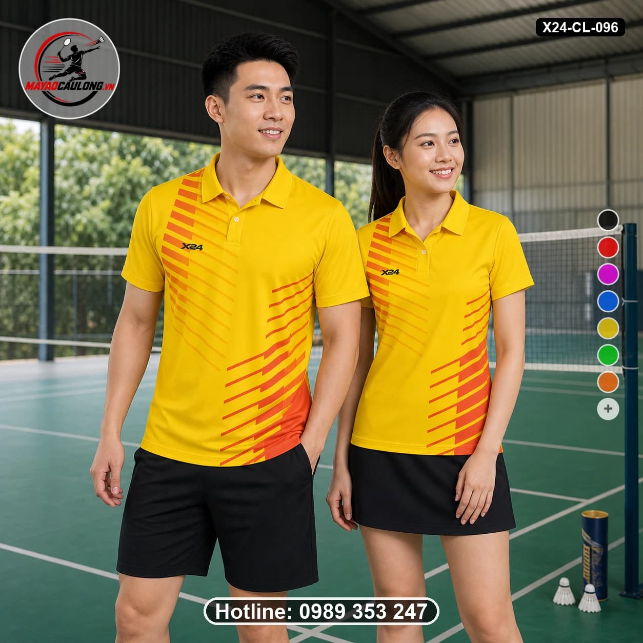 Áo cầu lông đặt may X24-CL-096 vàng tươi, cam, đỏ áo có cổ, tay ngắn - ảnh sản phẩm 1