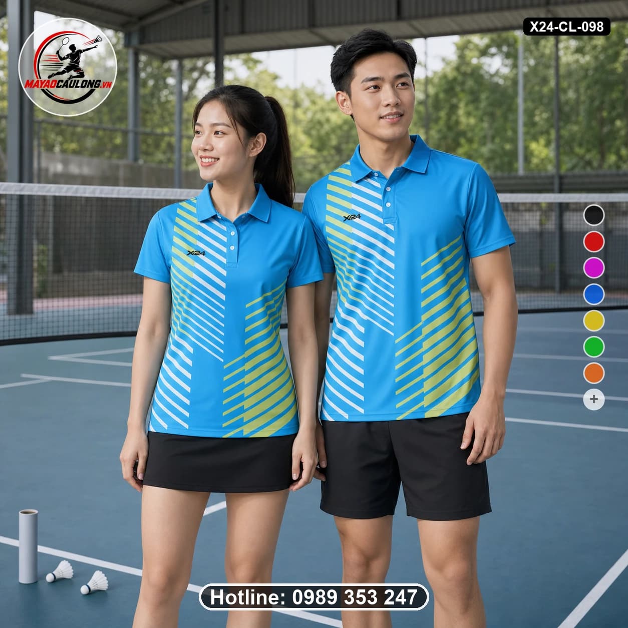 Áo cầu lông đặt may X24-CL-098 xanh ya, trắng, xanh lá nhạt áo có cổ, tay ngắn - ảnh sản phẩm 1
