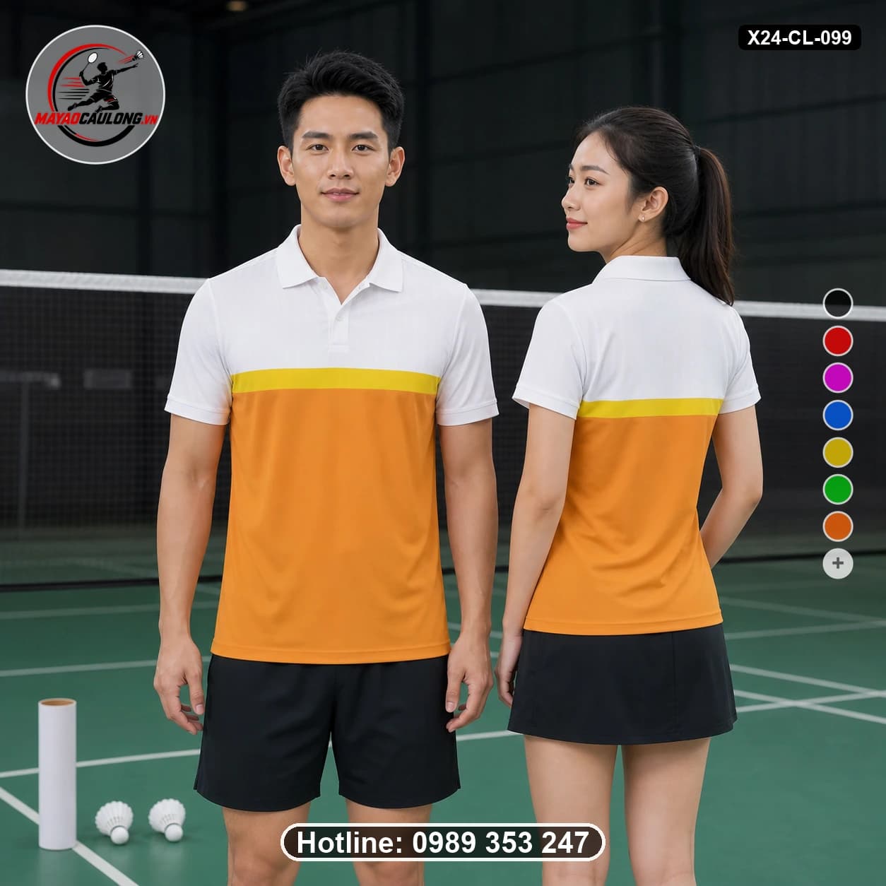 Áo cầu lông đặt may X24-CL-099 trắng, vàng chanh, cam vàng áo có cổ, tay ngắn - ảnh sản phẩm 1