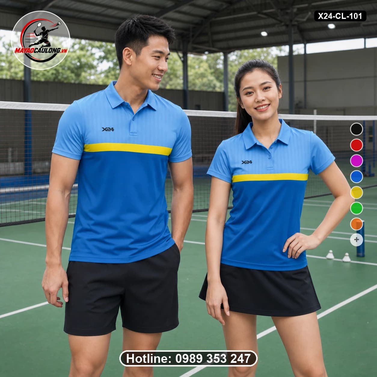 Áo cầu lông đặt may X24-CL-101 xanh da trời, vàng tươi, xanh bích áo có cổ, tay ngắn - ảnh sản phẩm 1
