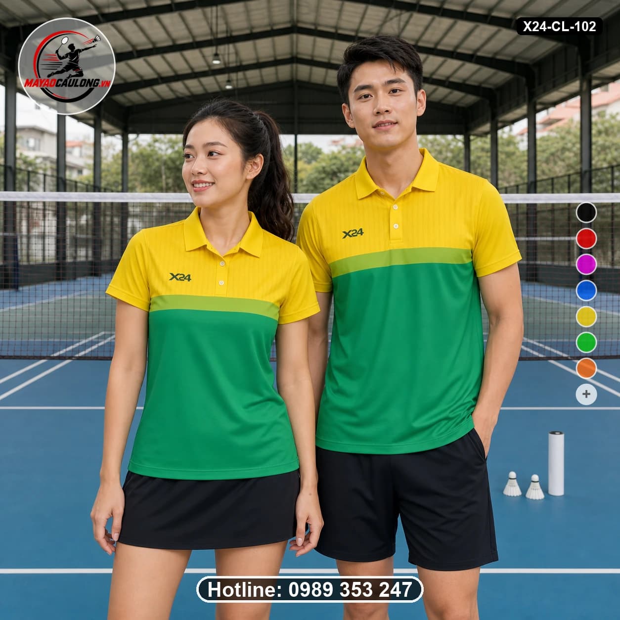 Áo cầu lông đặt may X24-CL-102 vàng chanh, xanh lá mạ, xanh lục bảo áo có cổ, tay ngắn - ảnh sản phẩm 1