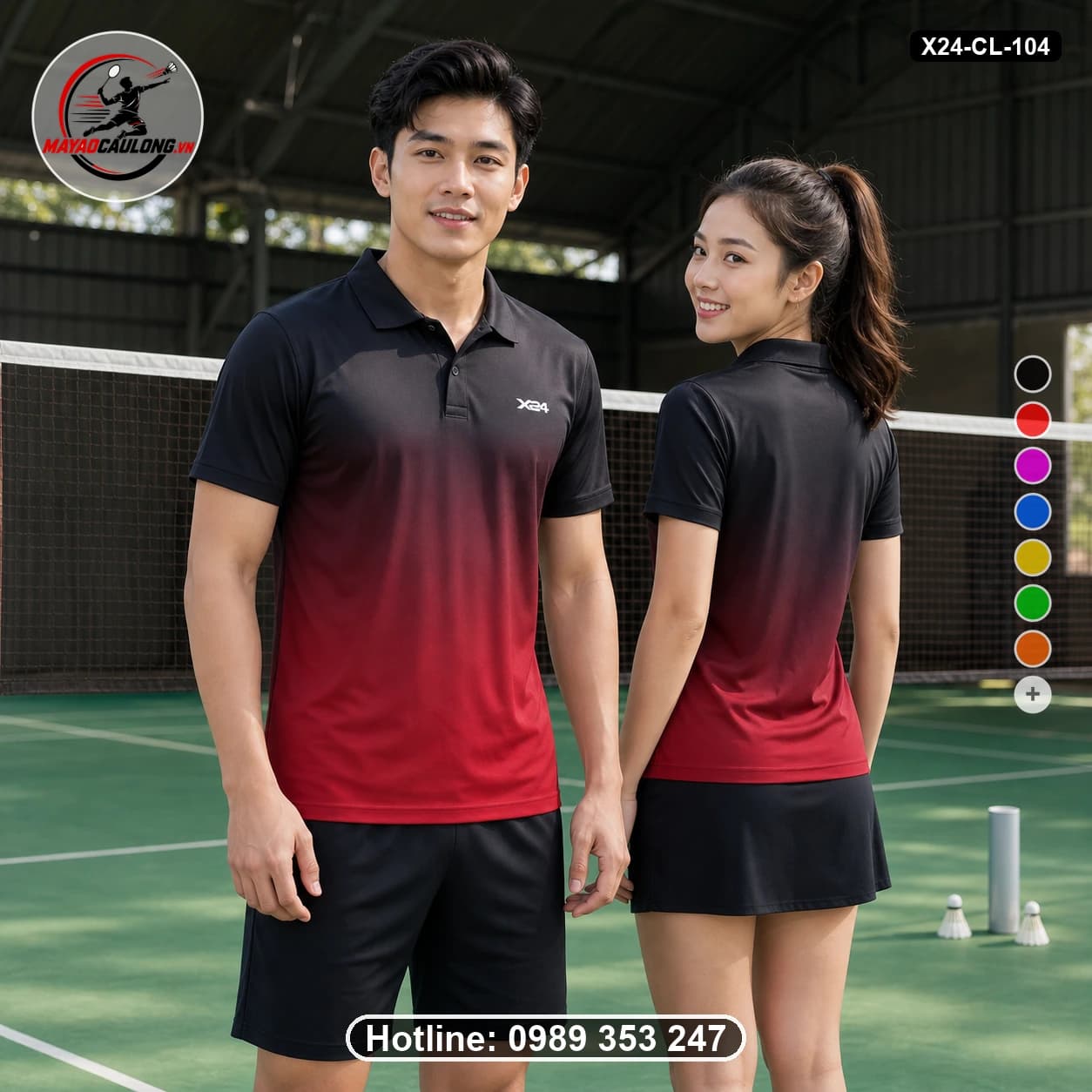 Áo cầu lông đặt may X24-CL-104 đen, đỏ burgundy, đỏ ruby áo có cổ, tay ngắn - ảnh sản phẩm 1