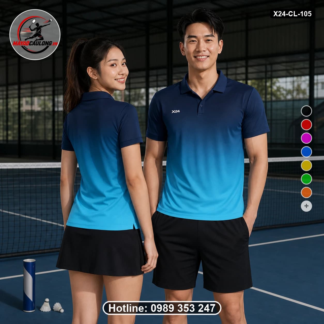 Áo cầu lông đặt may X24-CL-105 tím than, xanh teal, xanh cyan áo có cổ, tay ngắn - ảnh sản phẩm 1
