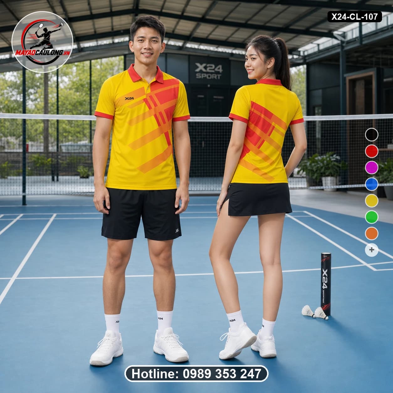 Áo cầu lông đặt may X24-CL-107 vàng, đỏ, cam áo có cổ, tay ngắn - ảnh sản phẩm 1