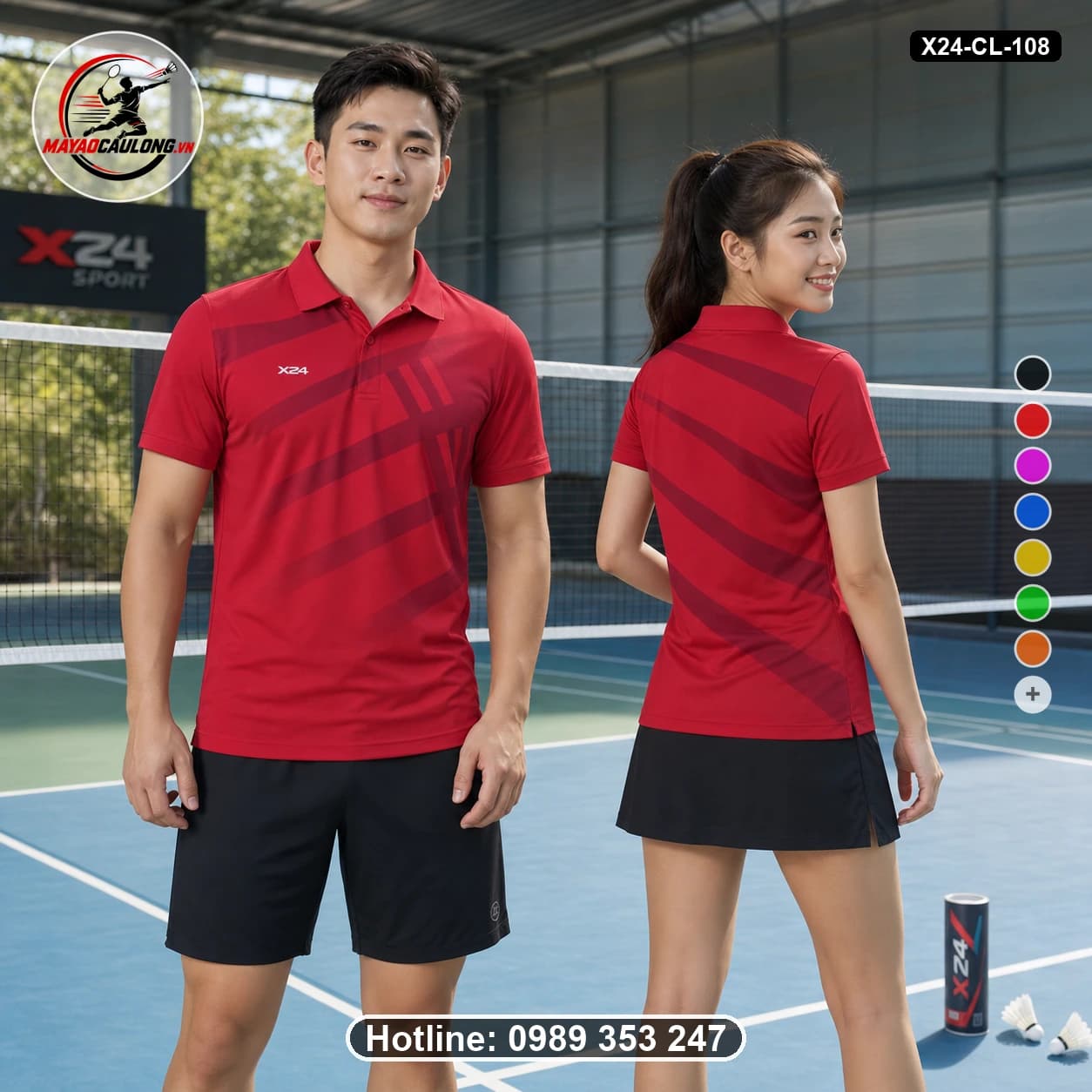 Áo cầu lông đặt may X24-CL-108 đỏ ruby, đỏ burgundy áo có cổ, tay ngắn - ảnh sản phẩm 1