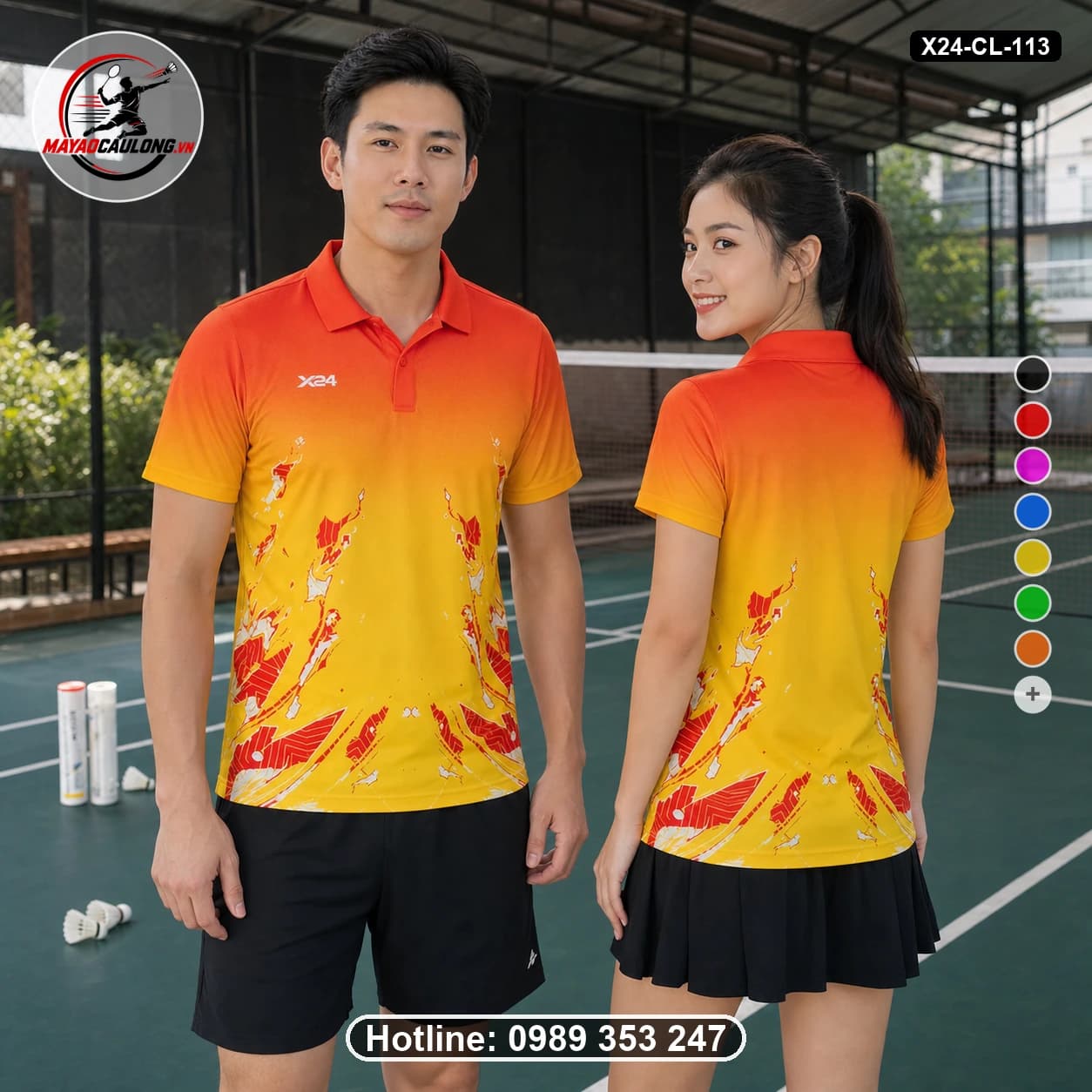 Áo cầu lông đặt may X24-CL-113 đỏ, cam, vàng, trắng áo có cổ, tay ngắn - ảnh sản phẩm 1