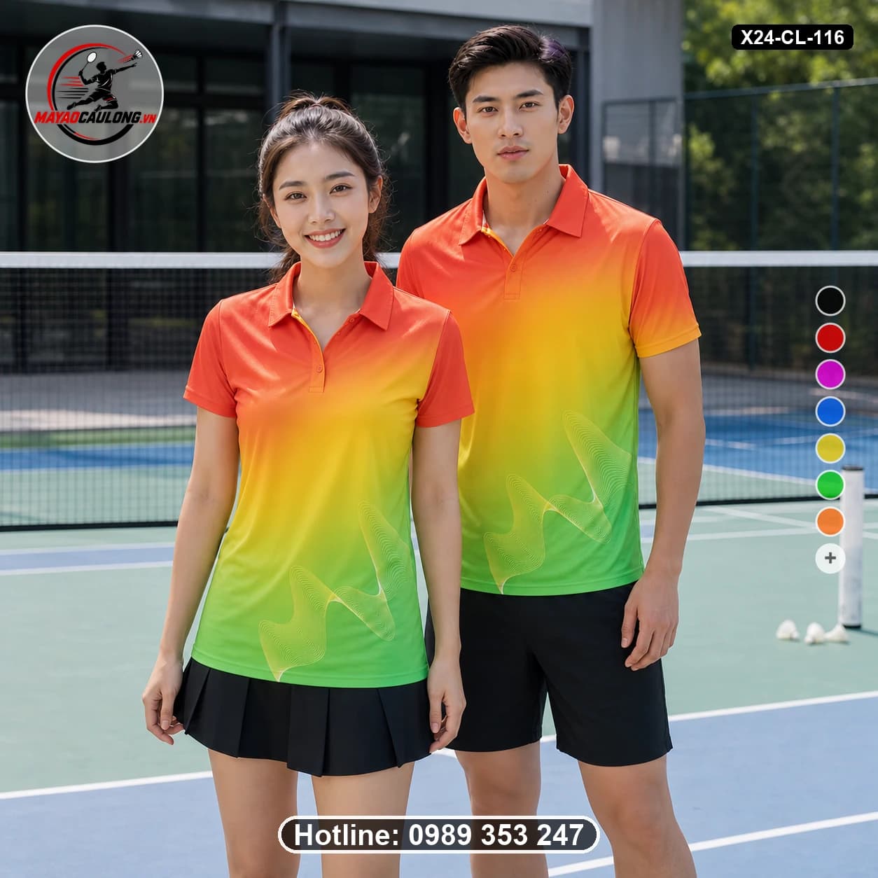 Áo cầu lông đặt may X24-CL-116 đỏ, cam, vàng, xanh lá áo có cổ, tay ngắn - ảnh sản phẩm 1