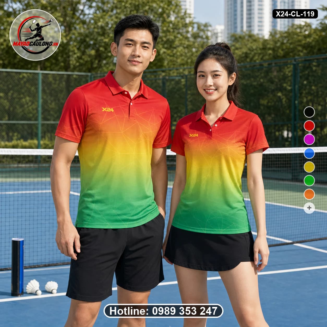 Áo cầu lông đặt may X24-CL-119 đỏ, vàng, cam, xanh lá áo có cổ, tay ngắn - ảnh sản phẩm 1