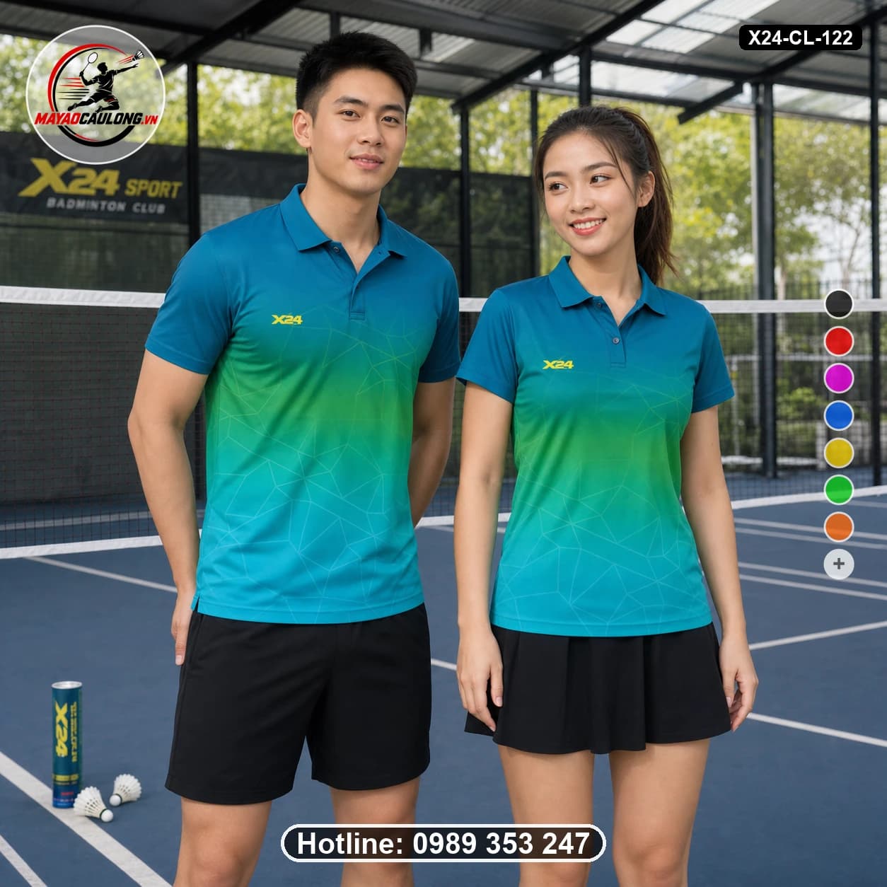 Áo cầu lông đặt may X24-CL-122 xanh teal, xanh lục, xanh cyan áo có cổ, tay ngắn - ảnh sản phẩm 1