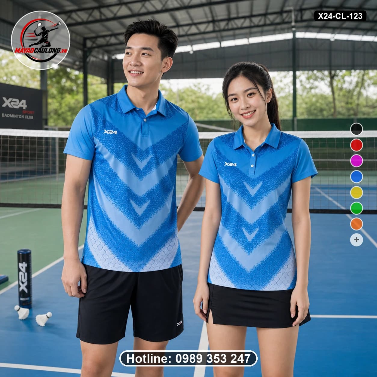 Áo cầu lông đặt may X24-CL-123 xanh bích, xanh dương, xanh nhạt áo có cổ, tay ngắn - ảnh sản phẩm 1