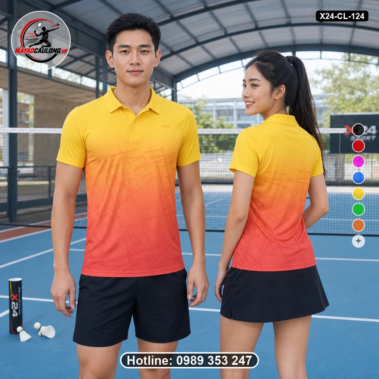Áo cầu lông đặt may X24-CL-124 vàng, cam, đỏ cam áo có cổ, tay ngắn - ảnh sản phẩm 1