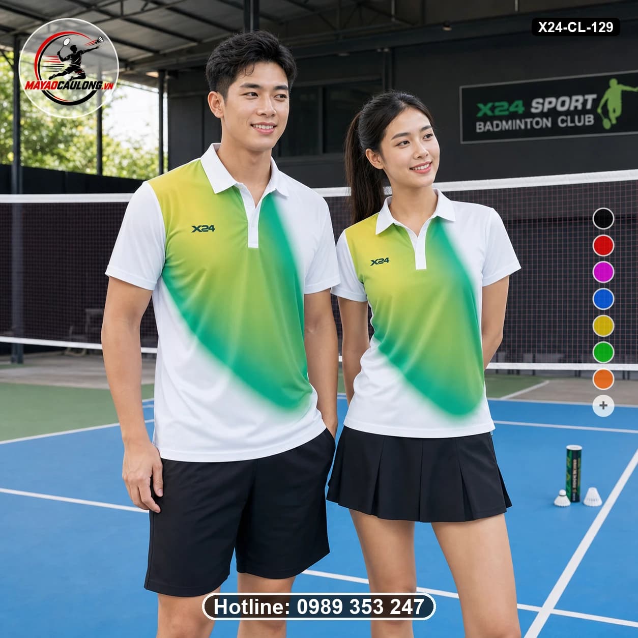 Áo cầu lông đặt may X24-CL-129 trắng, xanh két, xanh lá áo có cổ, tay ngắn - ảnh sản phẩm 1