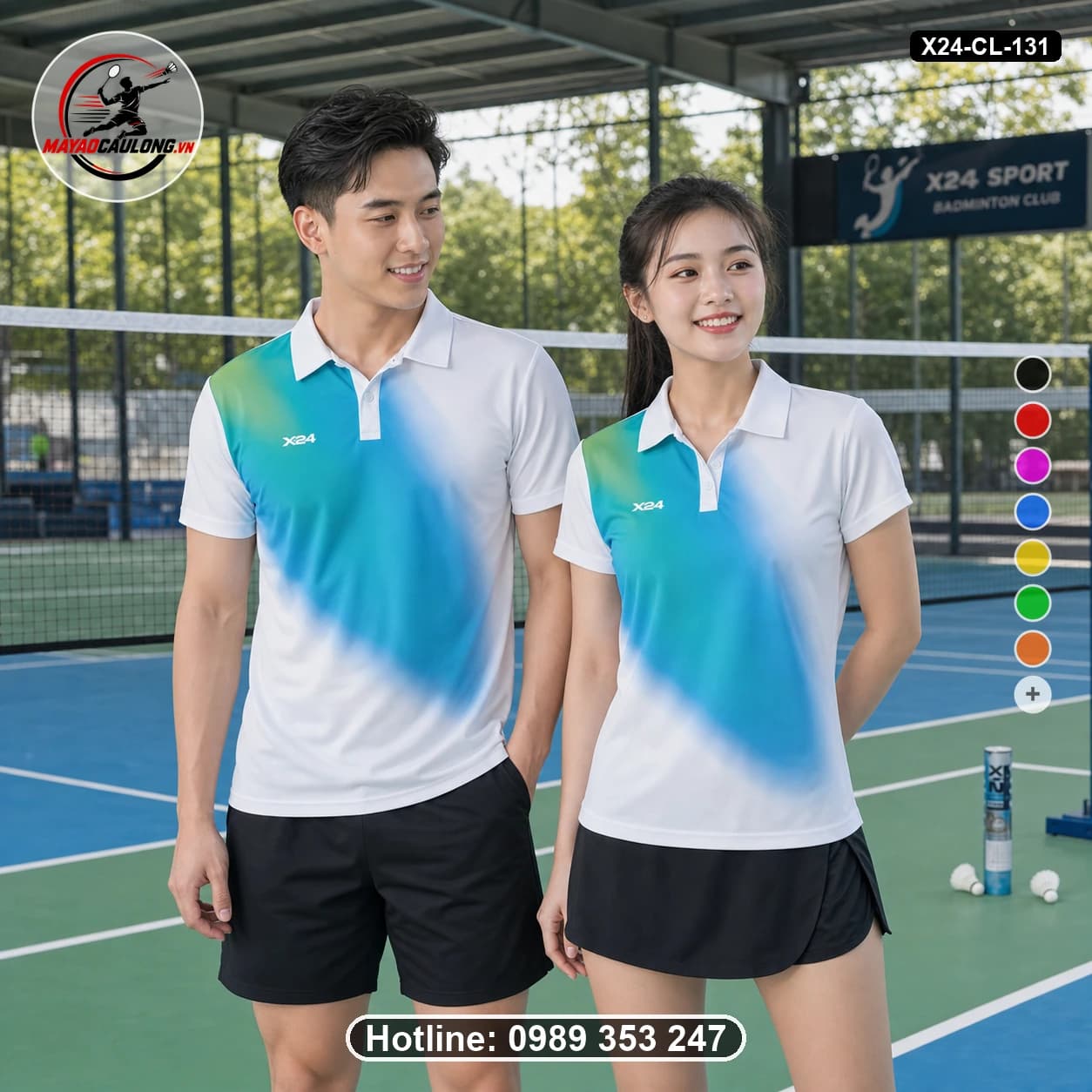 Áo cầu lông đặt may X24-CL-131 trắng, xanh ngọc, xanh dương áo có cổ, tay ngắn - ảnh sản phẩm 1