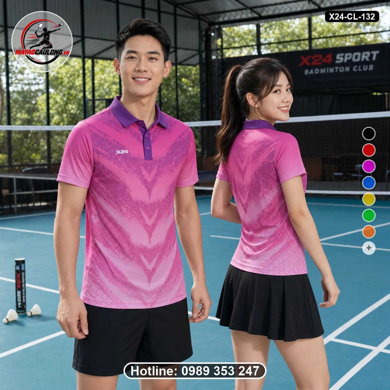 Áo cầu lông đặt may X24-CL-132 hồng, tím, hồng nhạt áo có cổ, tay ngắn - ảnh sản phẩm 1