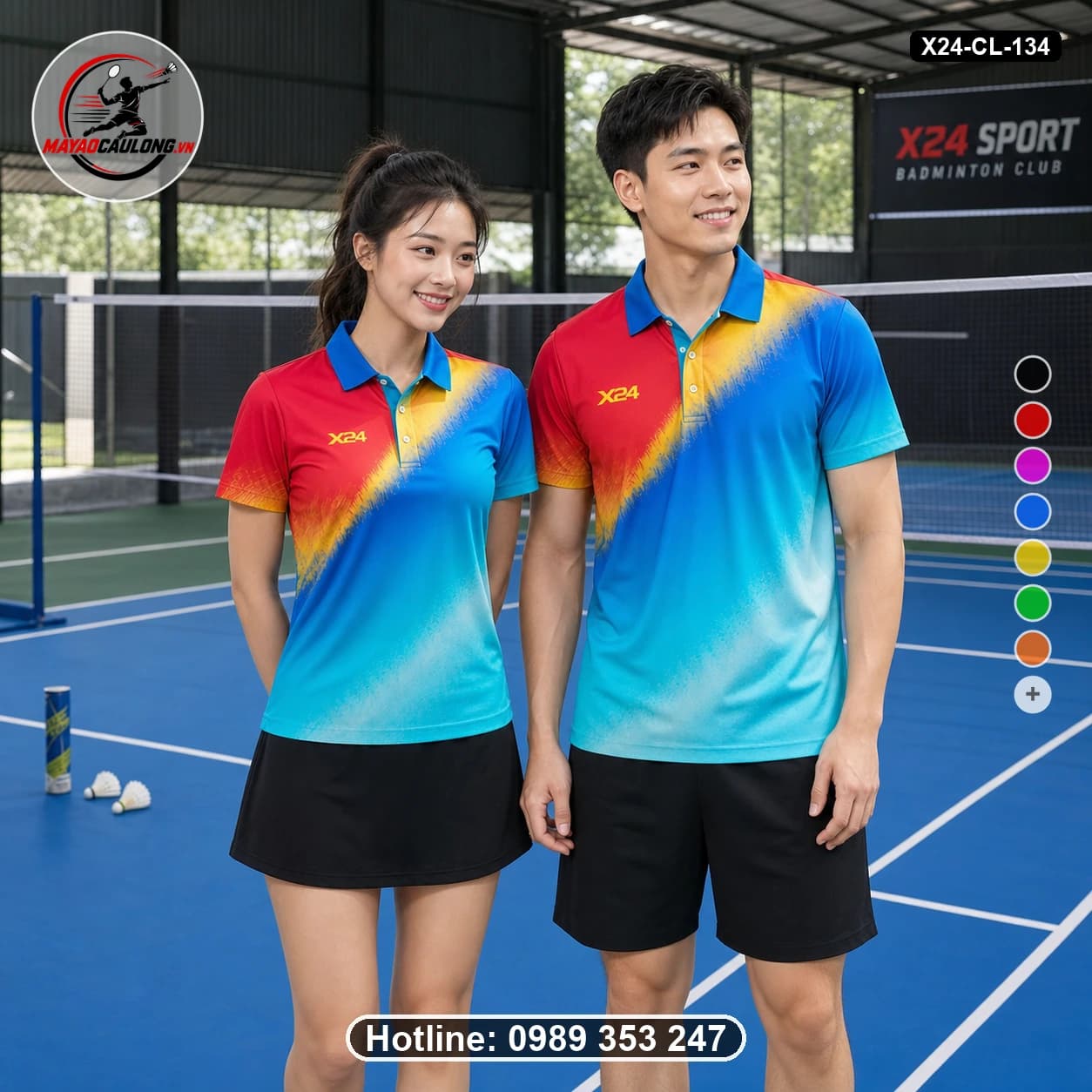 Áo cầu lông đặt may X24-CL-134 đỏ, vàng, xanh dương, xanh ngọc áo có cổ, tay ngắn - ảnh sản phẩm 1