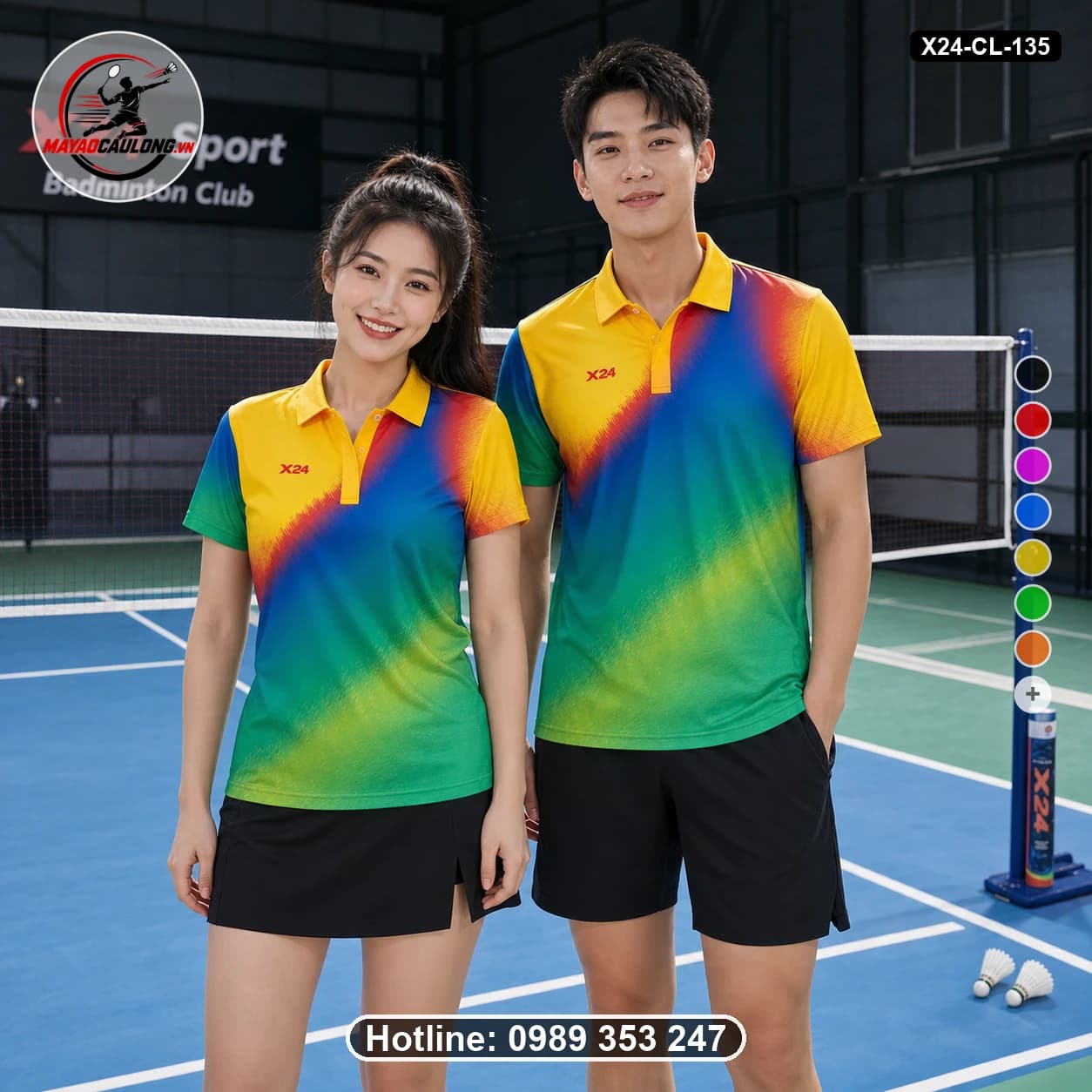 Áo cầu lông đặt may X24-CL-135 vàng, đỏ, xanh, dương, lá áo có cổ, tay ngắn - ảnh sản phẩm 1