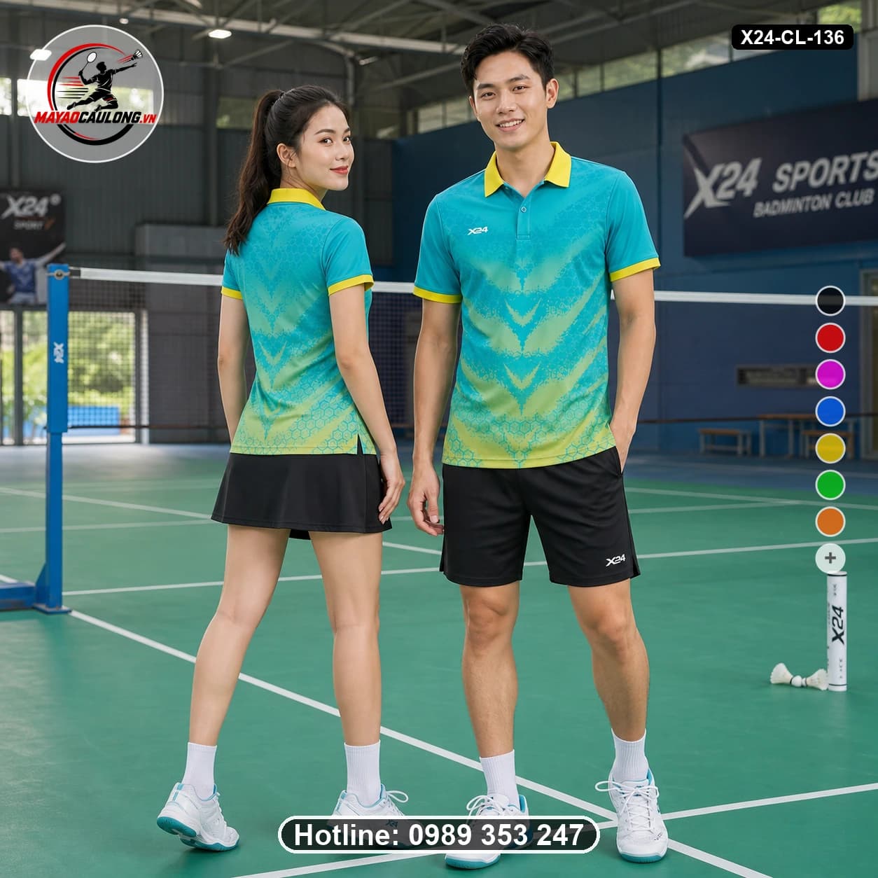 Áo cầu lông đặt may X24-CL-136 xanh cyan, xanh ngọc, vàng chanh áo có cổ, tay ngắn - ảnh sản phẩm 1