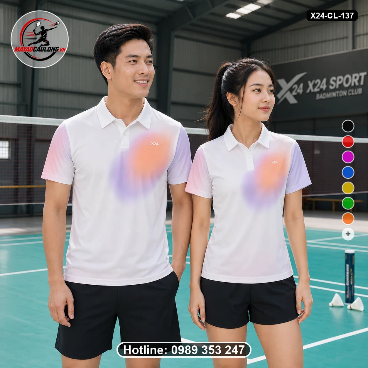 Áo cầu lông đặt may X24-CL-137 trắng, cam pastel, tím pastel áo có cổ, tay ngắn - ảnh sản phẩm 1