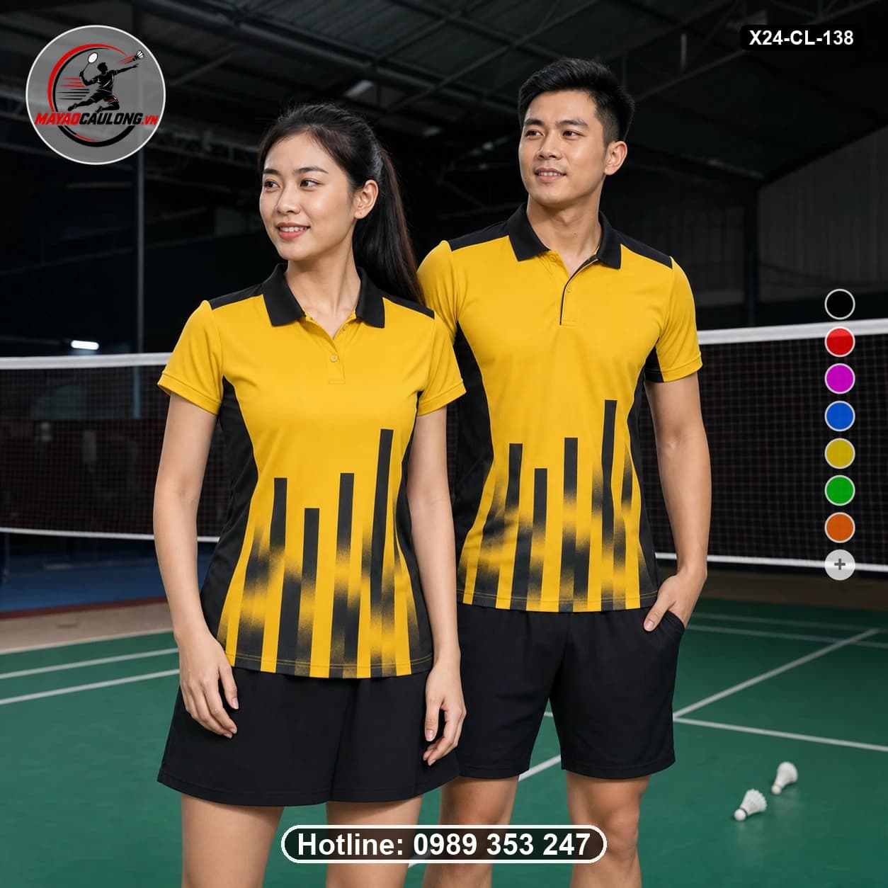 Áo cầu lông đặt may X24-CL-138 vàng, đen áo có cổ, tay ngắn - ảnh sản phẩm 1