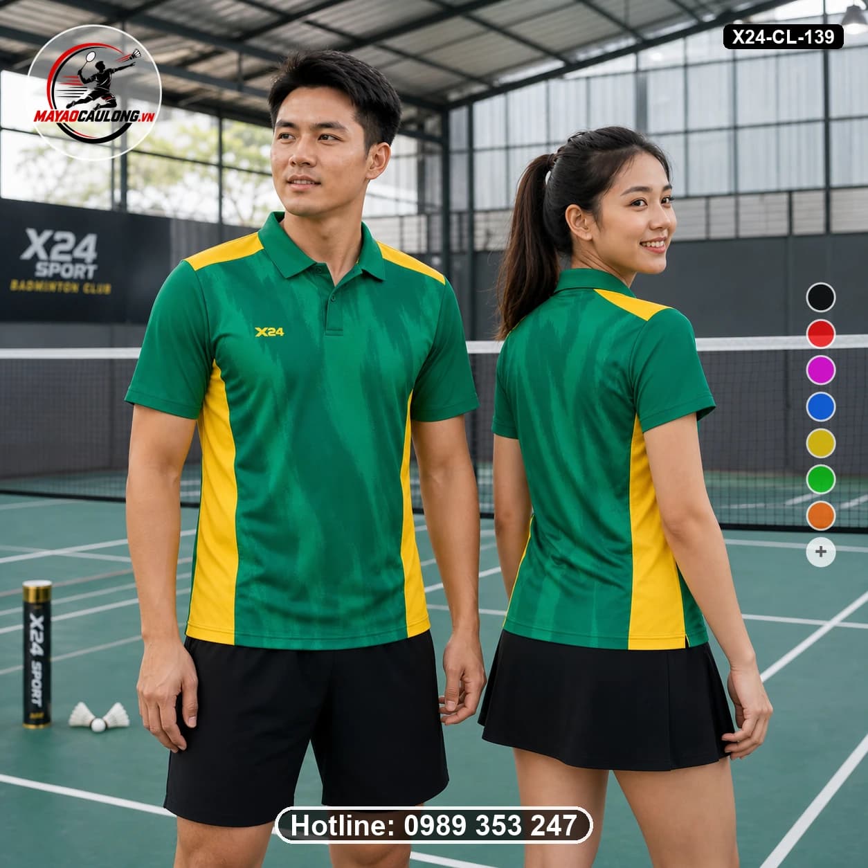 Áo cầu lông đặt may X24-CL-139 xanh lá, vàng áo có cổ, tay ngắn - ảnh sản phẩm 1