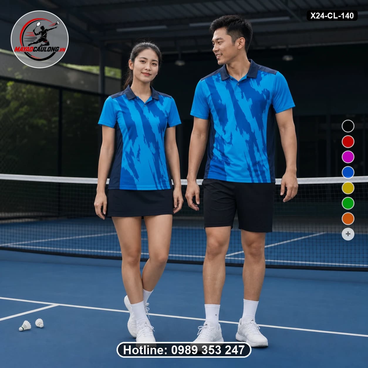 Áo cầu lông đặt may X24-CL-140 xanh dương, xanh navy, xanh electric áo có cổ, tay ngắn - ảnh sản phẩm 1
