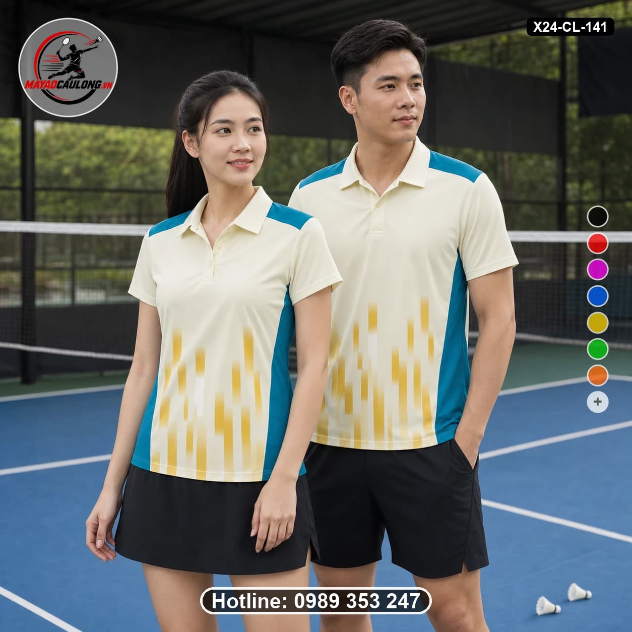 Áo cầu lông đặt may X24-CL-141 trắng kem, xanh teal, vàng gold áo có cổ, tay ngắn - ảnh sản phẩm 1