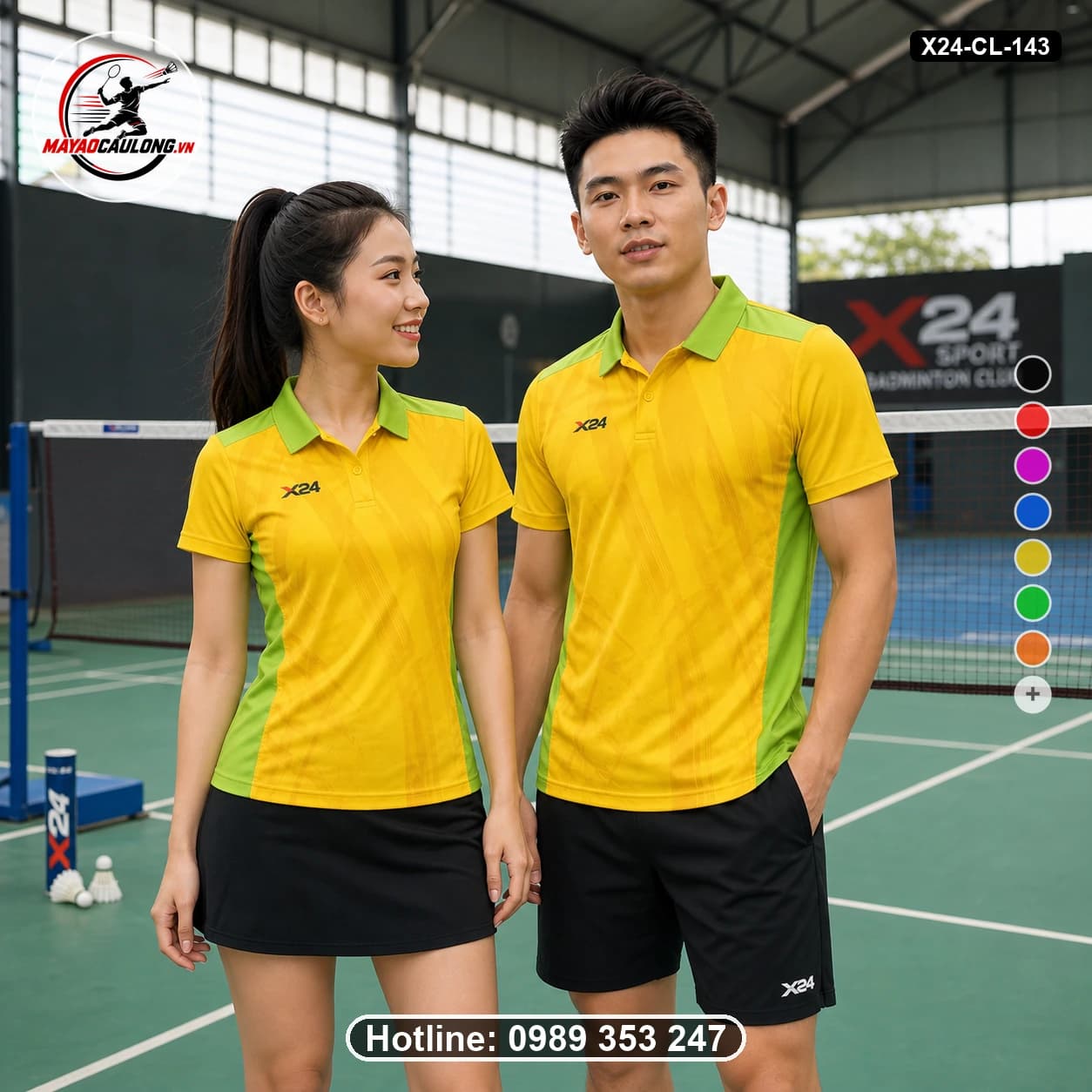 Áo cầu lông đặt may X24-CL-143 vàng, xanh lá áo có cổ, tay ngắn - ảnh sản phẩm 1
