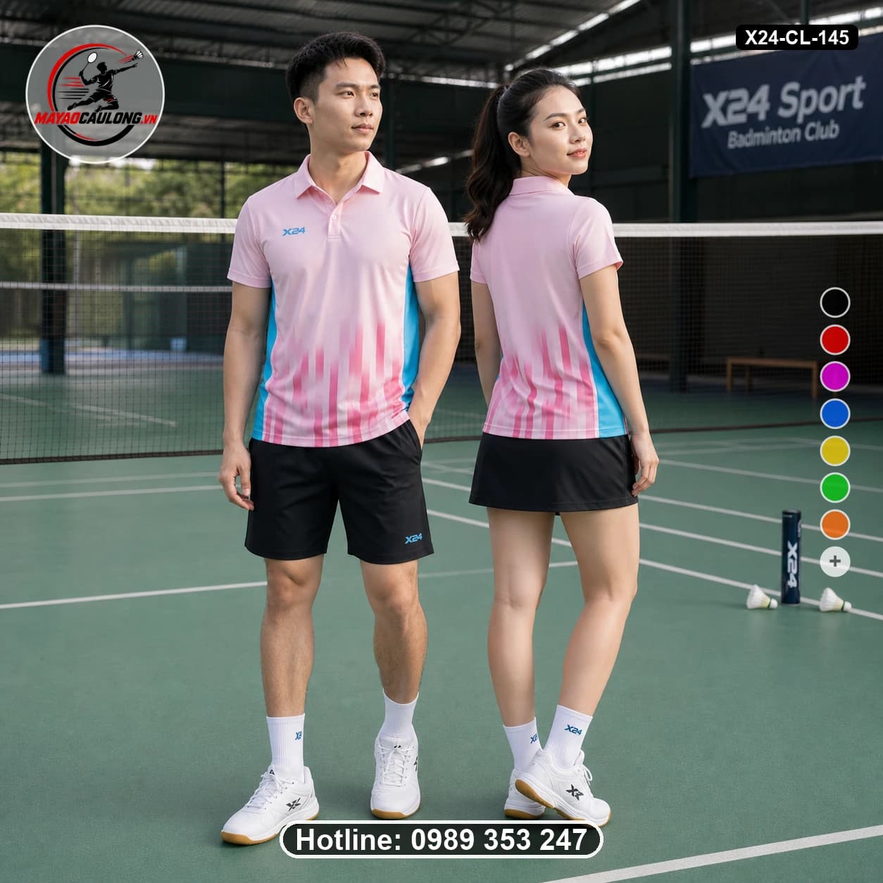 Áo cầu lông đặt may X24-CL-145 hồng pastel, hồng magenta, xanh cyan áo có cổ, tay ngắn - ảnh sản phẩm 1