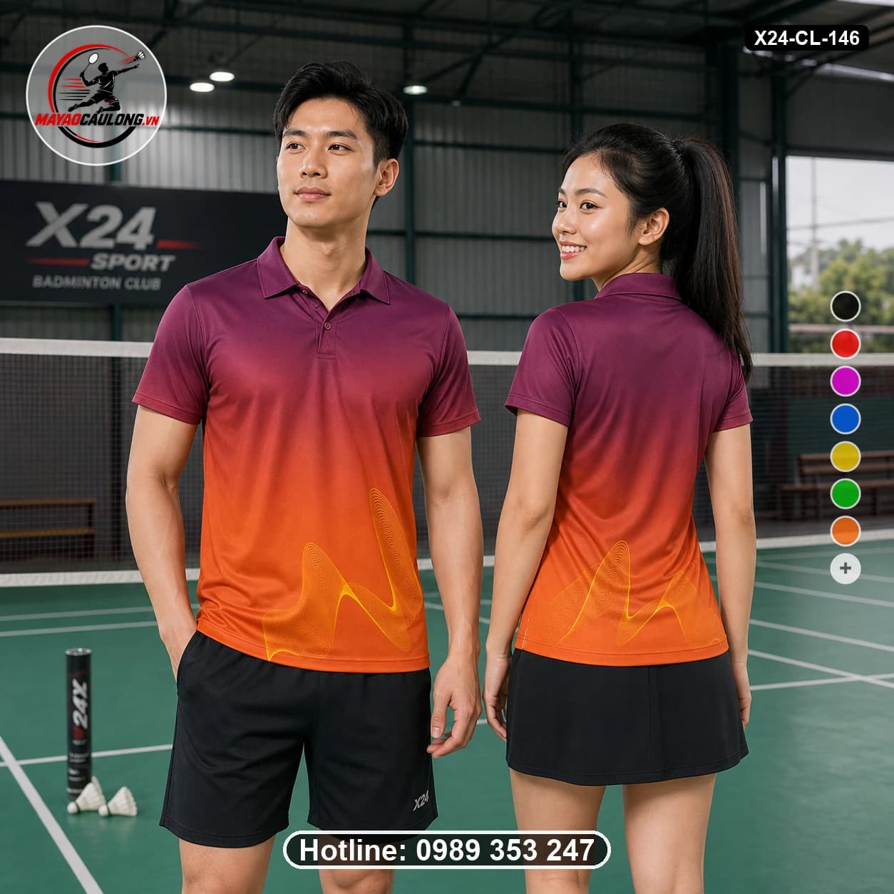 Áo cầu lông đặt may X24-CL-146 đỏ burgundy, cam, vàng áo có cổ, tay ngắn - ảnh sản phẩm 1