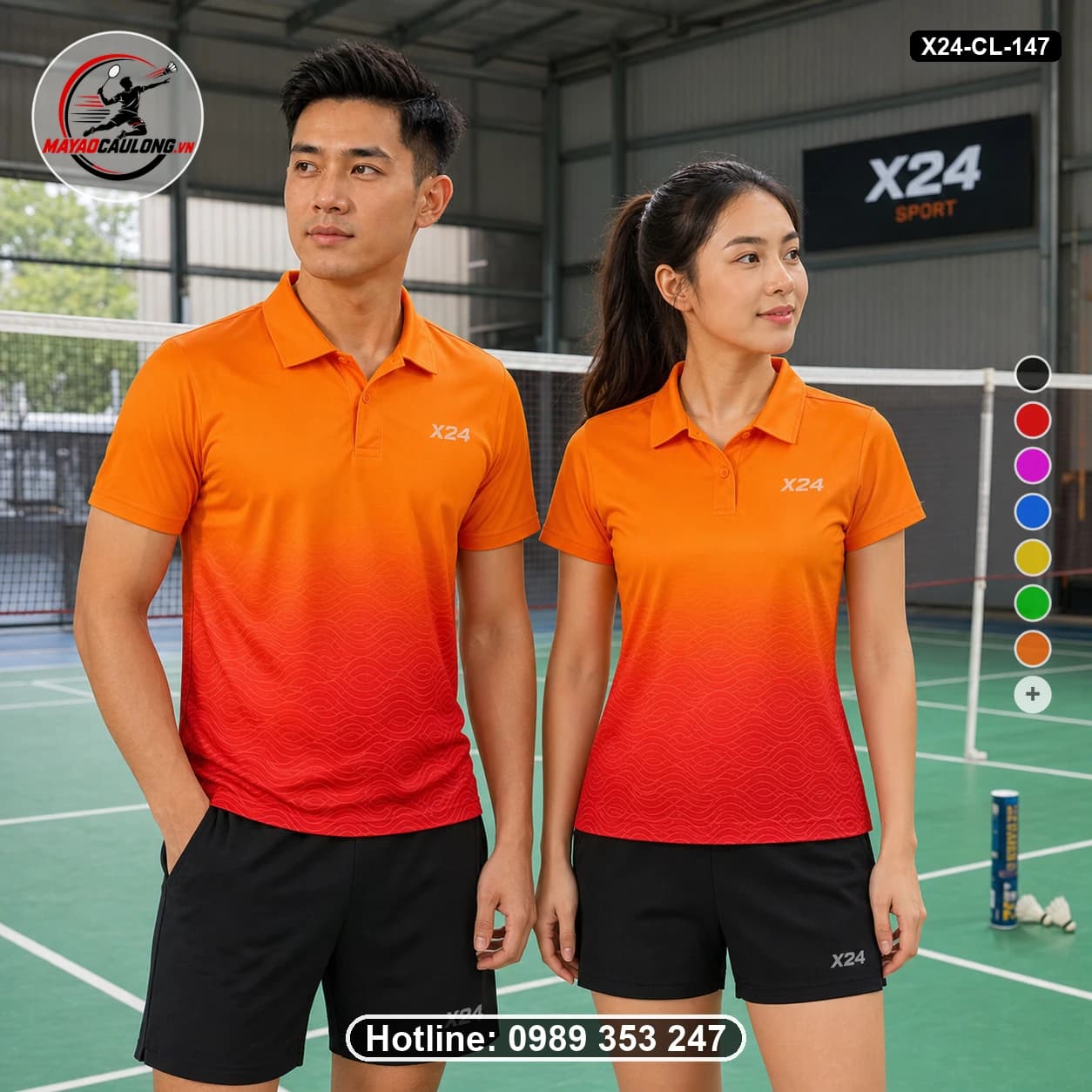 Áo cầu lông đặt may X24-CL-147 cam, đỏ áo có cổ, tay ngắn - ảnh sản phẩm 1