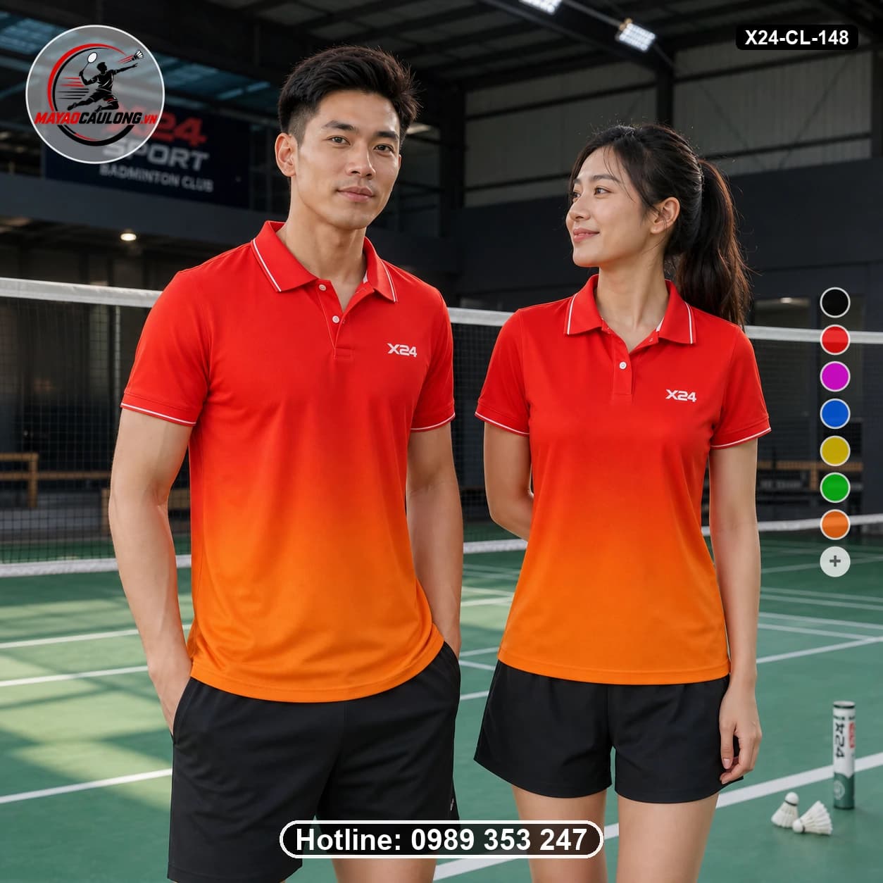 Áo cầu lông đặt may X24-CL-148 đỏ, cam áo có cổ, tay ngắn - ảnh sản phẩm 1