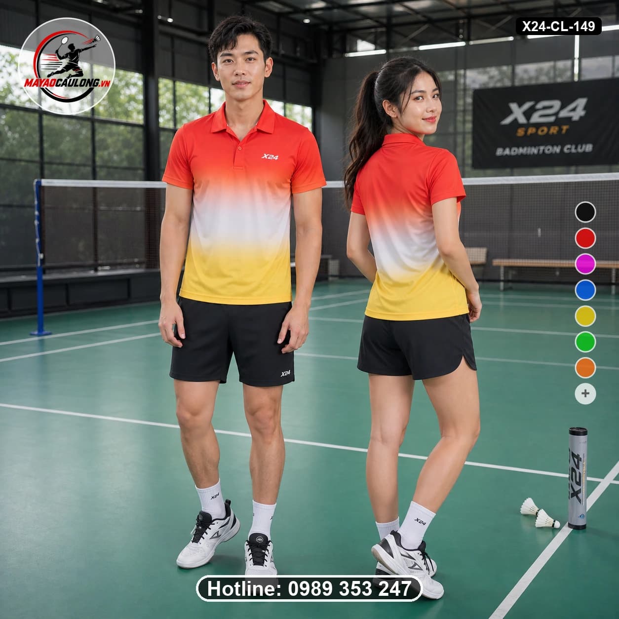 Áo cầu lông đặt may X24-CL-149 đỏ, trắng, vàng áo có cổ, tay ngắn - ảnh sản phẩm 1