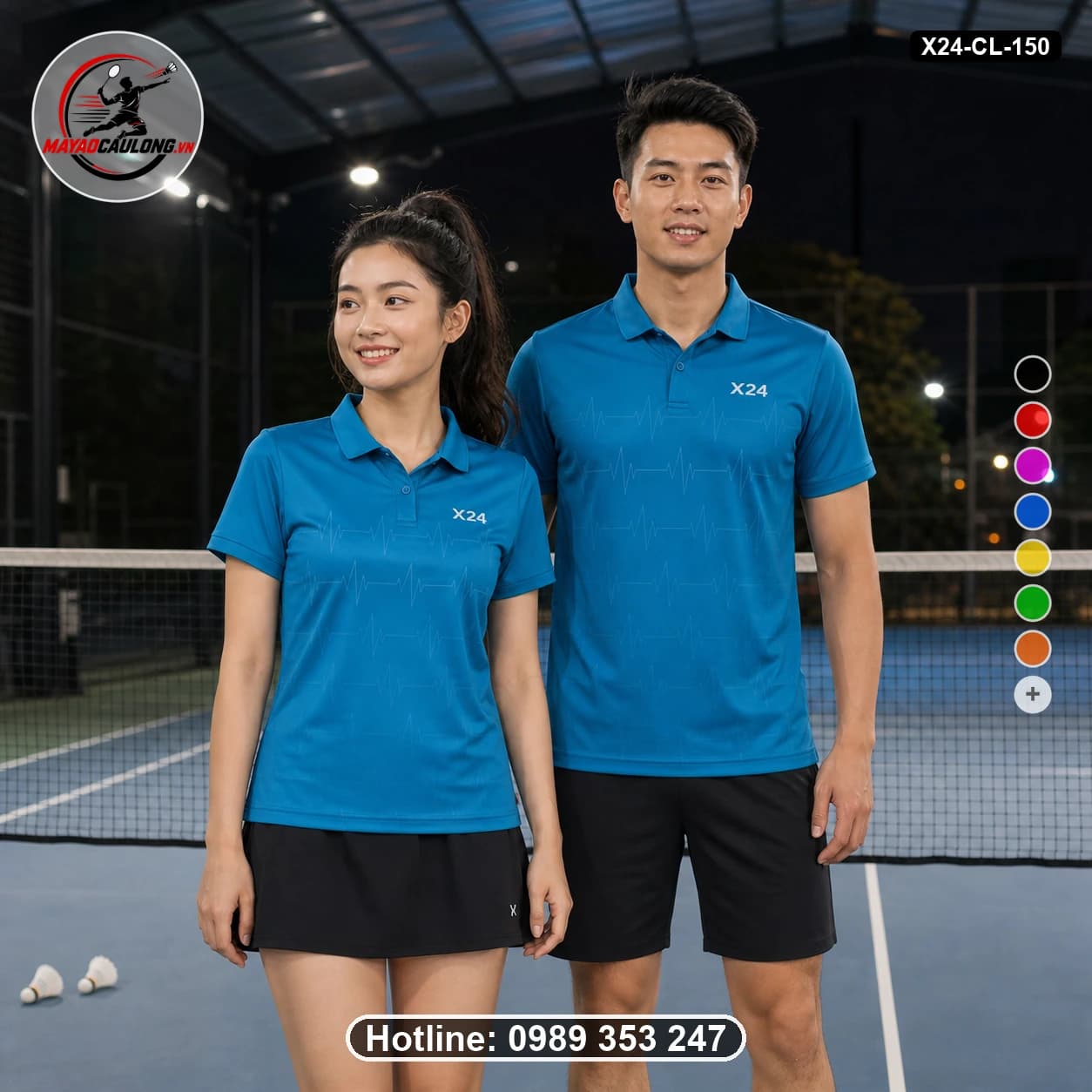 Áo cầu lông đặt may X24-CL-150 xanh teal, xanh dương áo có cổ, tay ngắn - ảnh sản phẩm 1