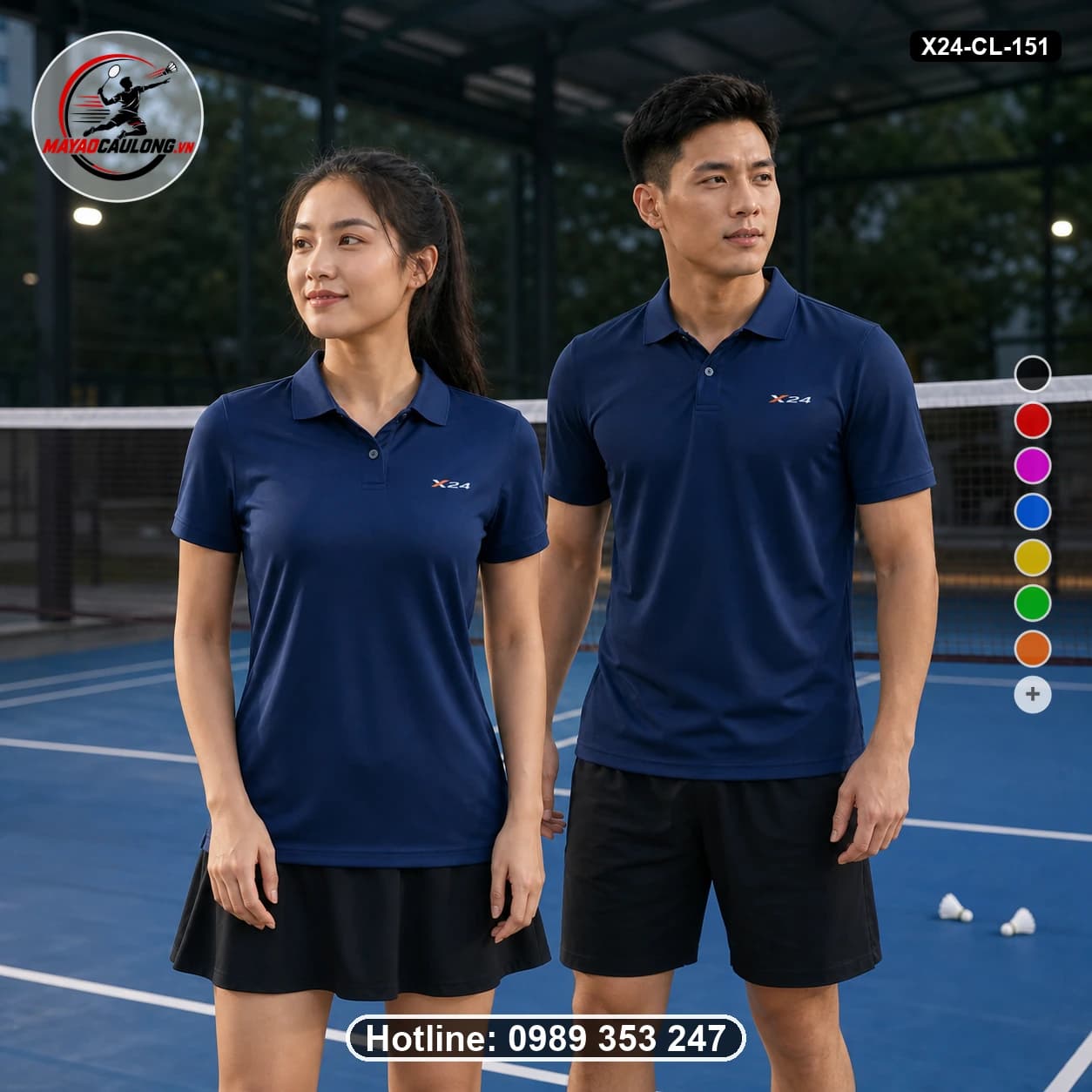 Áo cầu lông đặt may X24-CL-151 xanh navy áo có cổ, tay ngắn - ảnh sản phẩm 1