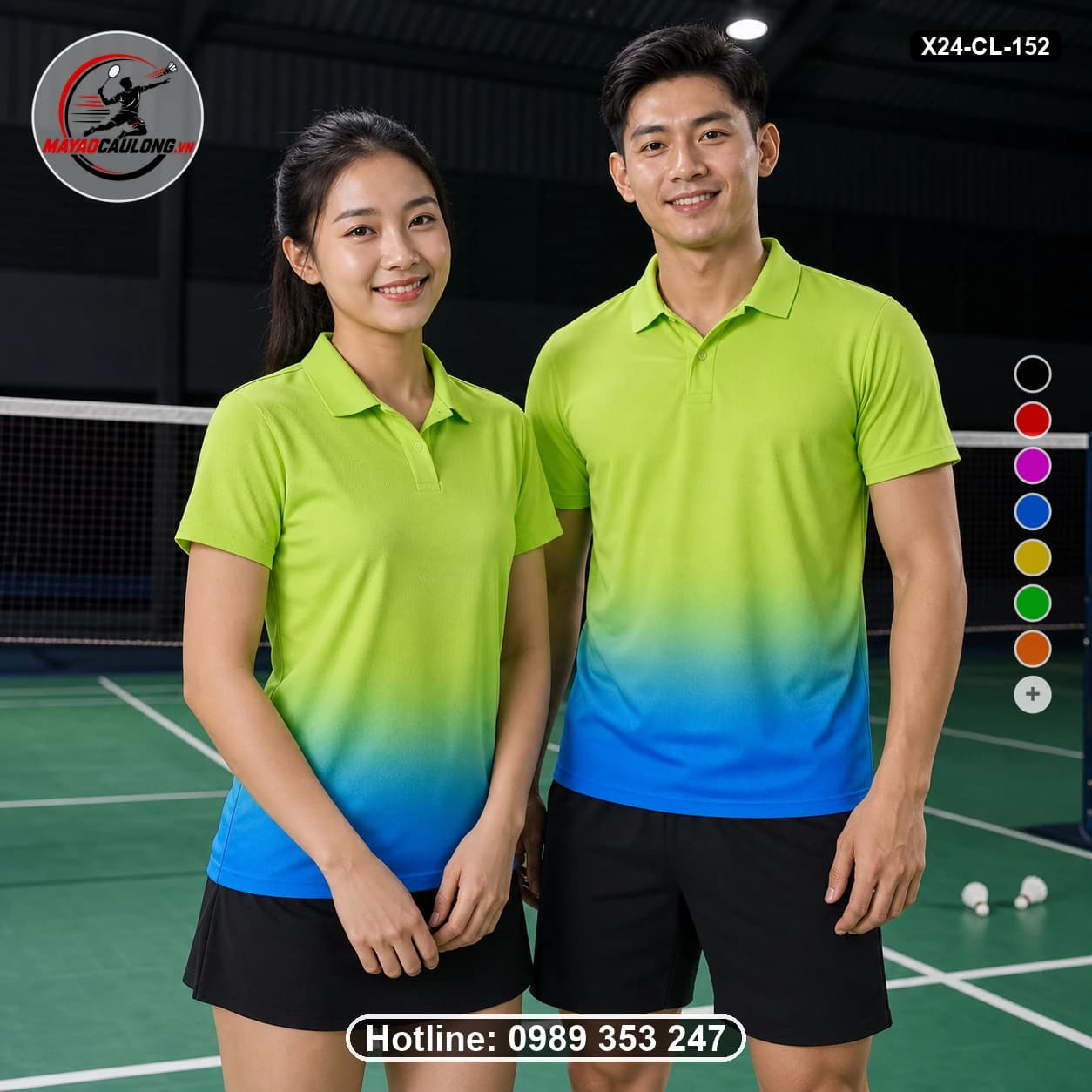 Áo cầu lông đặt may X24-CL-152 xanh lime, xanh dương electric áo có cổ, tay ngắn - ảnh sản phẩm 1
