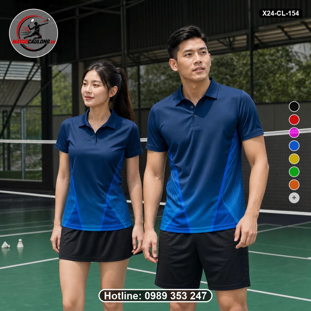 Áo cầu lông đặt may X24-CL-154 xanh navy, xanh cobalt, xanh electric áo có cổ, tay ngắn - ảnh sản phẩm 1